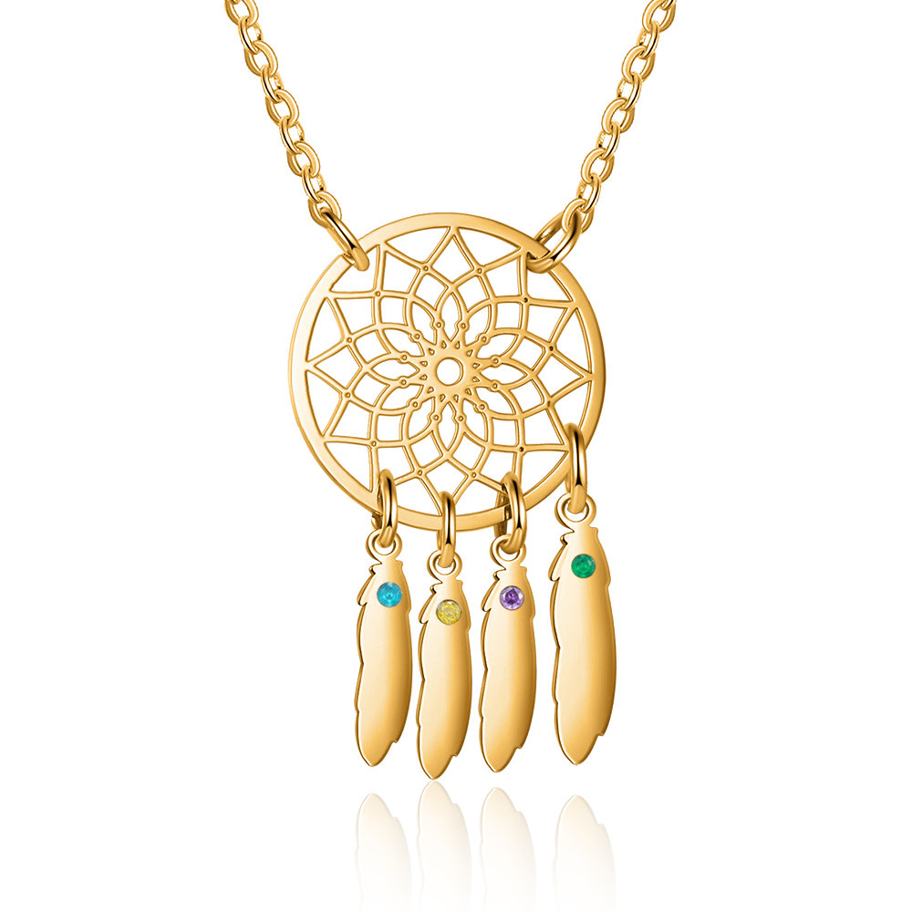 Personalised Dream Catcher Necklace With Birthstone Custom 4 Names Necklace Gift For Mother-Jessemade AU