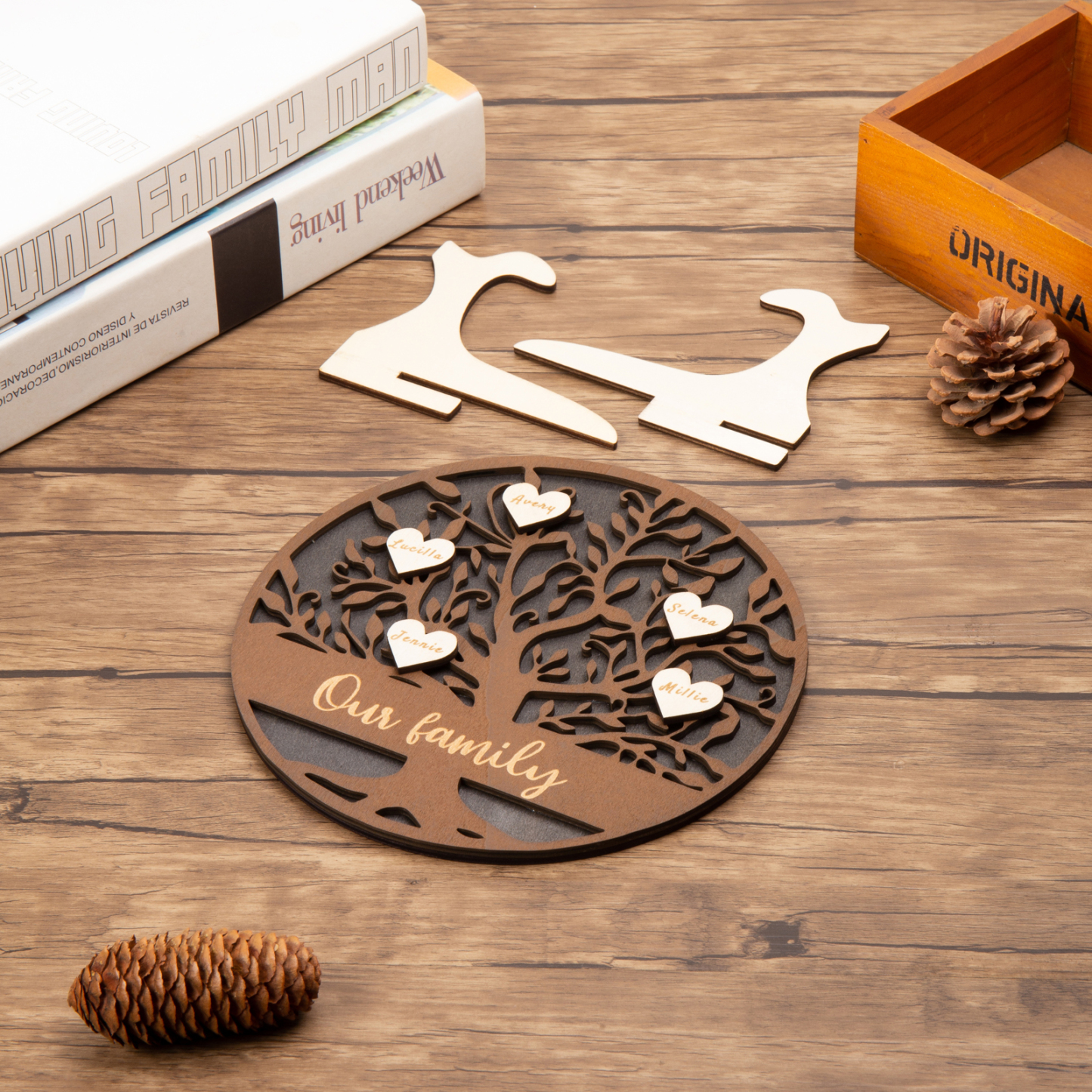 Wooden Family Tree Sign Engrave 5 Names Keepsake Gifts-Jessemade AU