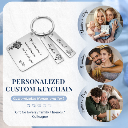 Personalised 2 Names & 2 Birth Flowers Keychain Custom Text Family Keychain Gifts for Mother/Grandma-Jessemade AU