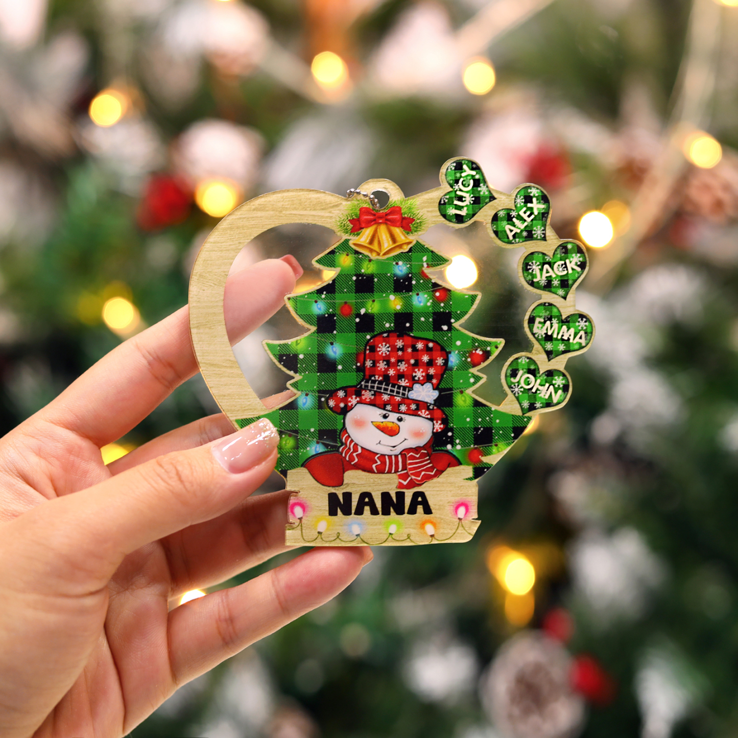 5 Names - Personalised Heart Christmas Tree Ornament Customised Name & Text Acrylic Snowman Hanging Ornaments Gift for Family-Jessemade AU