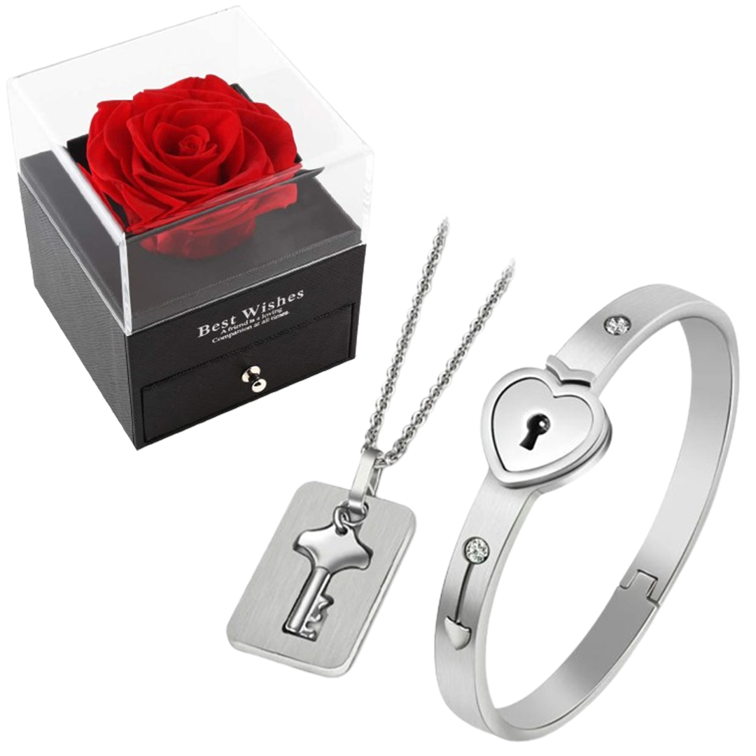 Key to My Heart Couple Key Necklace and Love Lock Bracelet Set-Jessemade AU