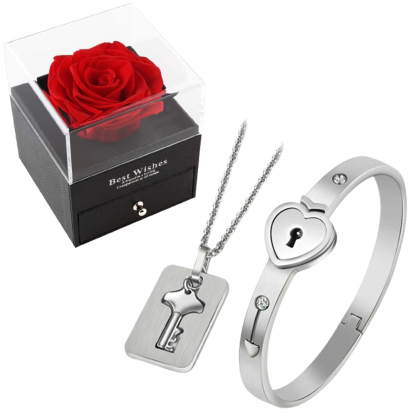 Key to My Heart Couple Key Necklace and Love Lock Bracelet Set-Jessemade AU