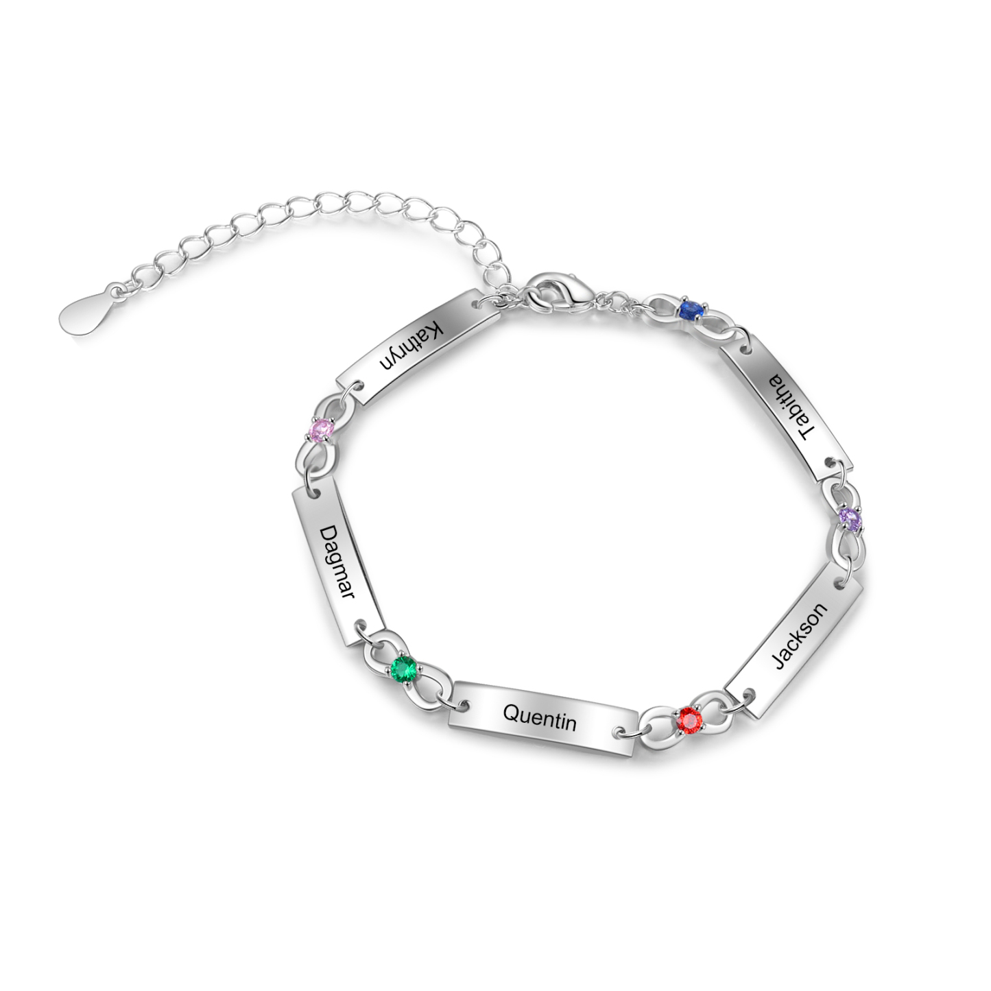 Personalised Bracelet With 5 Birthstones Engraved Names Bracelet Gift For Women-Jessemade AU