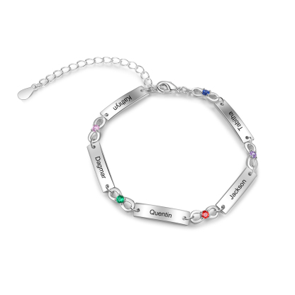 Personalised Bracelet With 5 Birthstones Engraved Names Bracelet Gift For Women-Jessemade AU