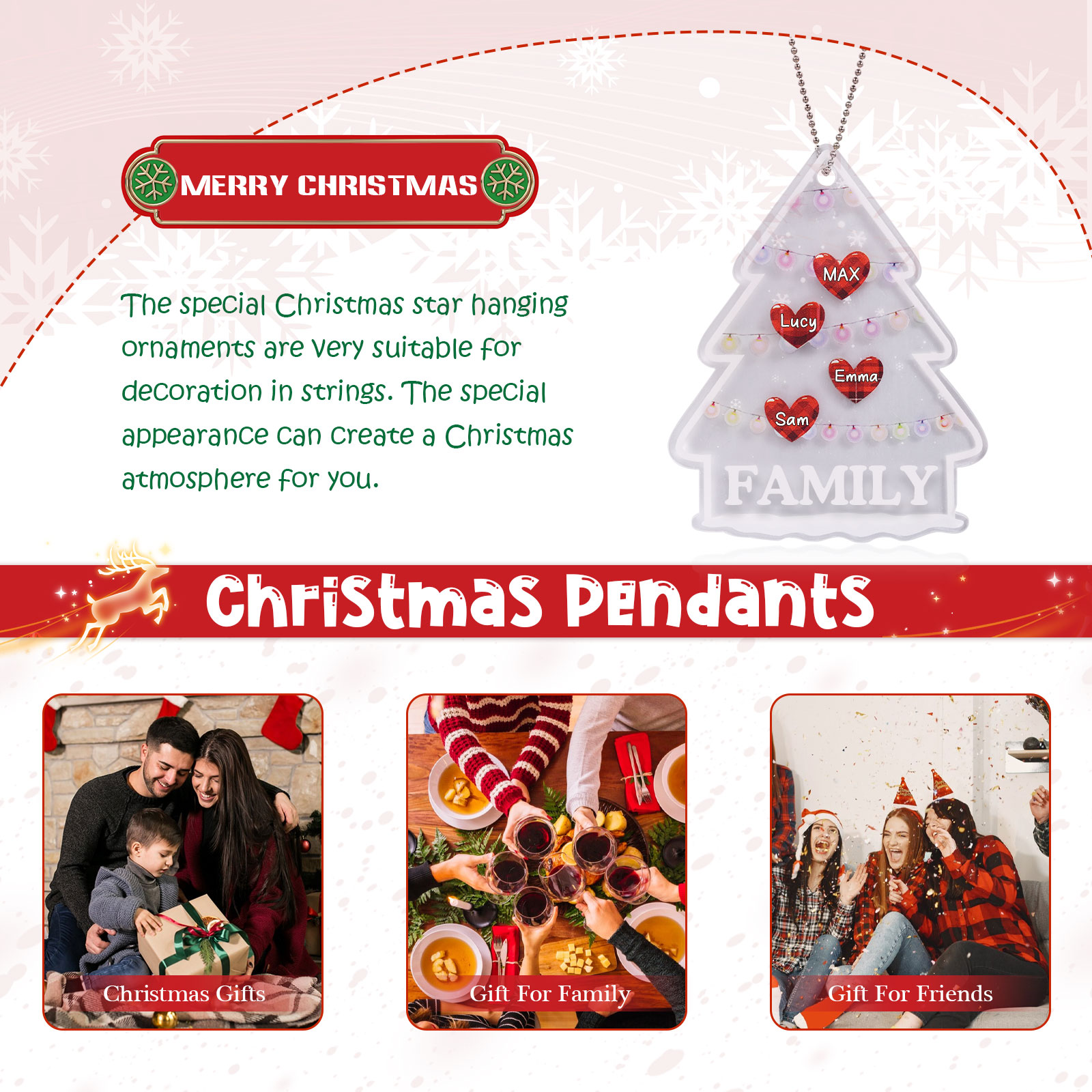 4 Names - Personalised Acrylic Christmas Ornaments Customised Text & Name Xmas Pendant Gifts for Family Friends-Jessemade AU