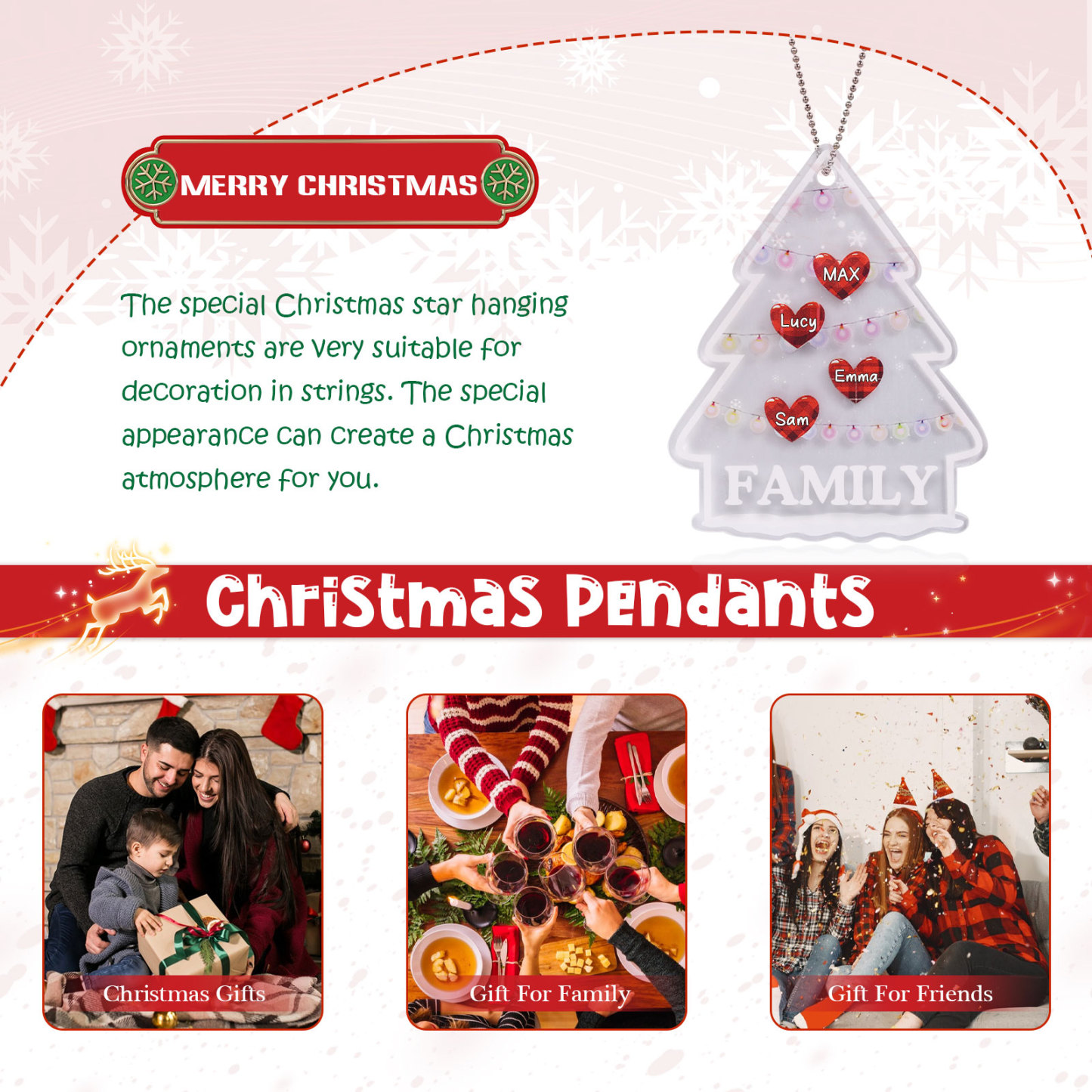 4 Names - Personalised Acrylic Christmas Ornaments Customised Text & Name Xmas Pendant Gifts for Family Friends-Jessemade AU