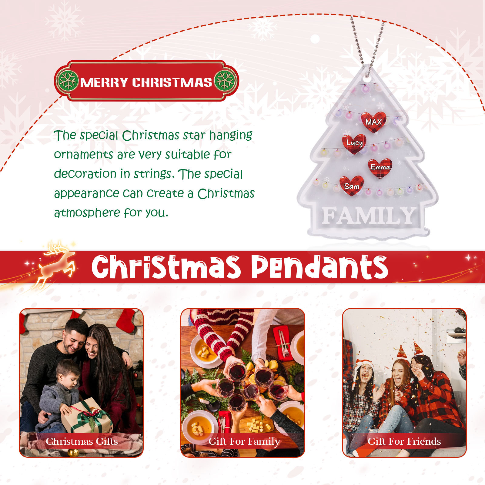 4 Names - Personalised Acrylic Christmas Ornaments Customised Text & Name Xmas Pendant Gifts for Family Friends-Jessemade AU