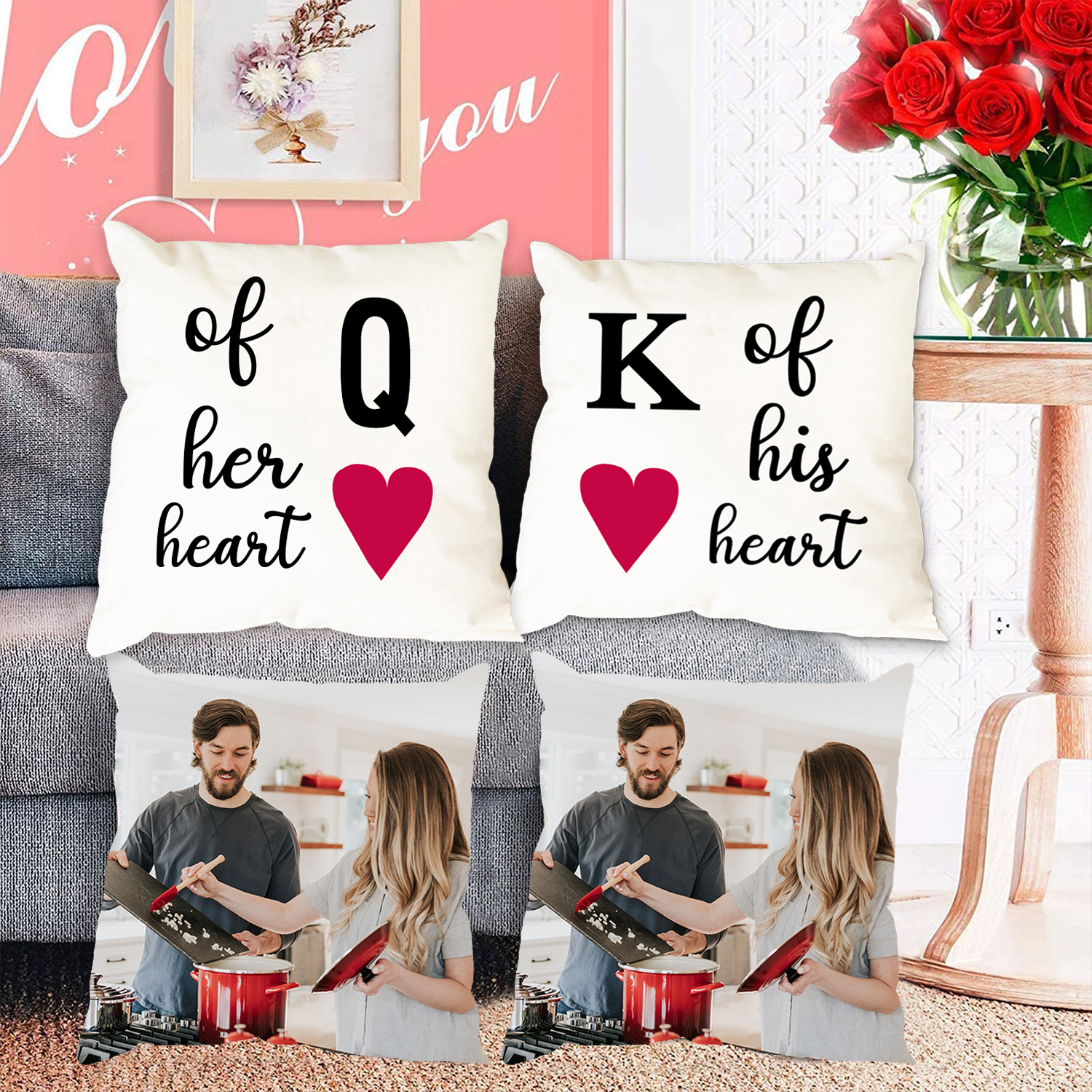 2 pcs Personalised Couple Pillow Case Engrave Photo Pillow Cover Sweet Gift For Her Him-Jessemade AU
