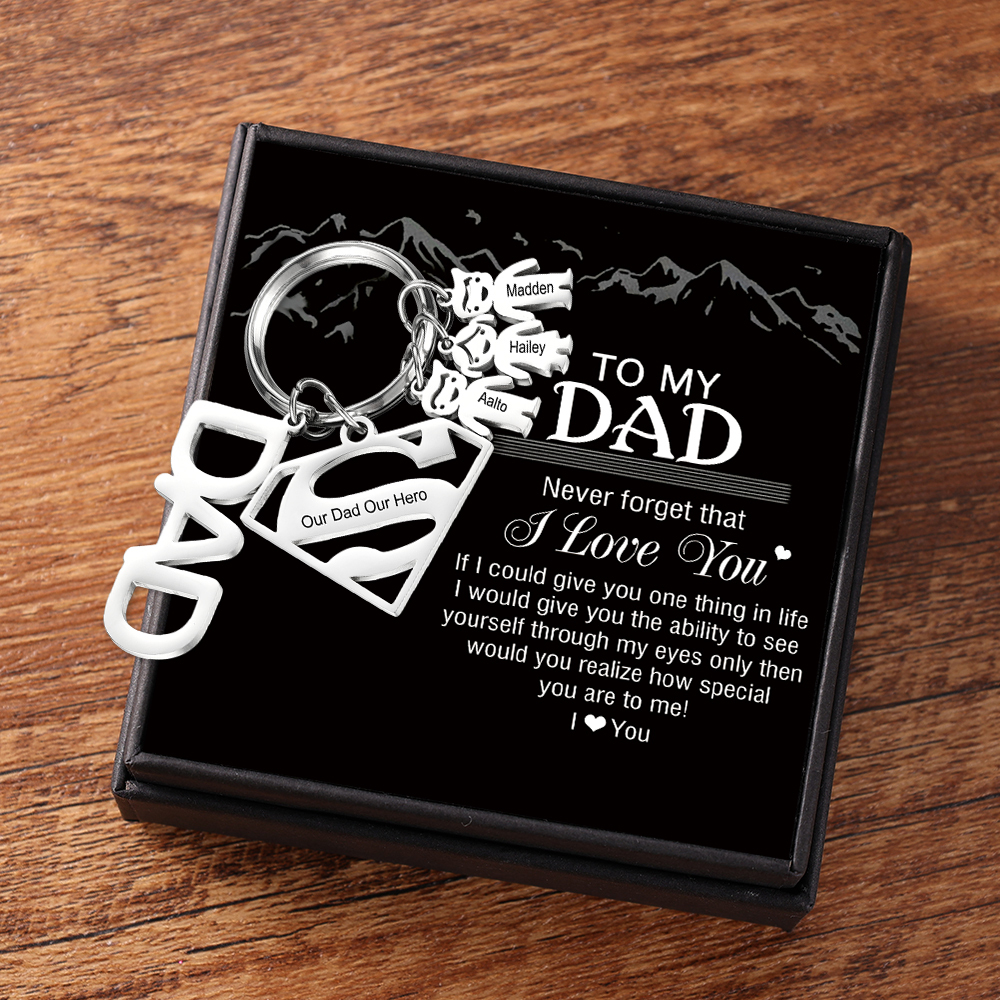 Father's Day Gift Personalised 3 Kids Charms Keychain with Superman Sign-Jessemade AU