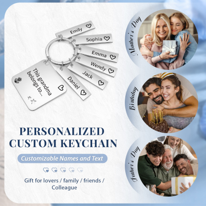 Personalised 6 Names & 1 Text Keychain Custom Family Keychain Gifts for Father/Mother/Grandma/Grandpa-Jessemade AU