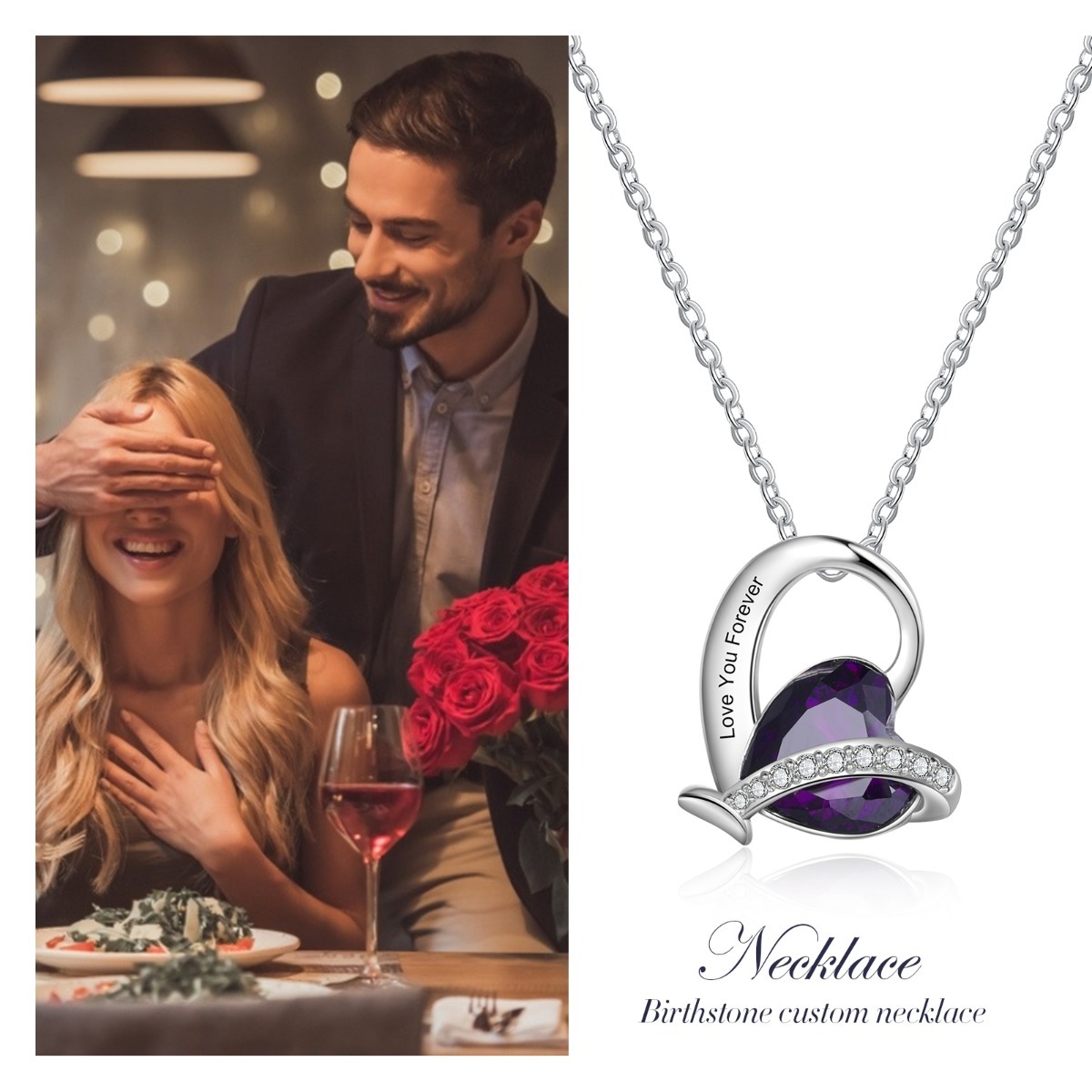 Personalised Heart Necklace with Birthstone Engraved Name Gifts for Her-Jessemade AU