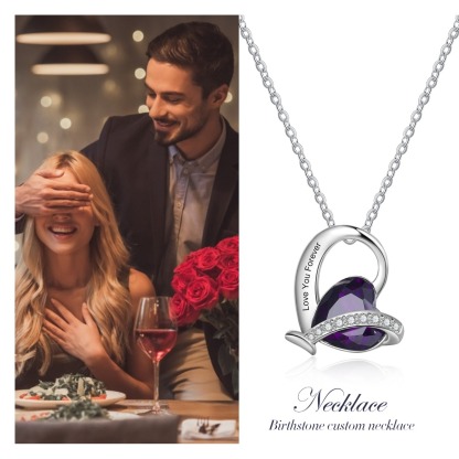 Personalised Heart Necklace with Birthstone Engraved Name Gifts for Her-Jessemade AU