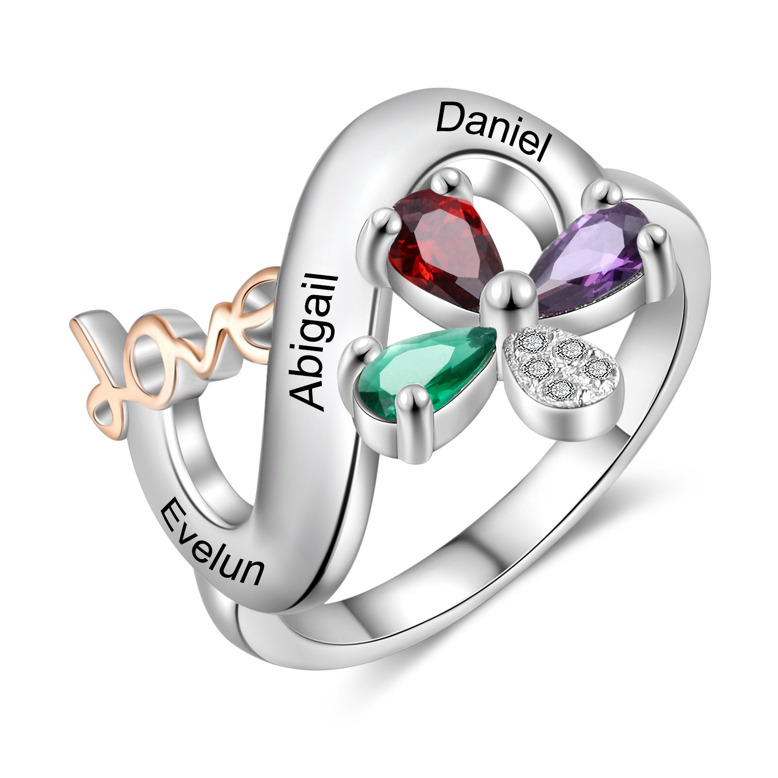 Personalised Butterfly Ring Custom 3 Birthstones Love Ring Gifts For Her-Jessemade AU