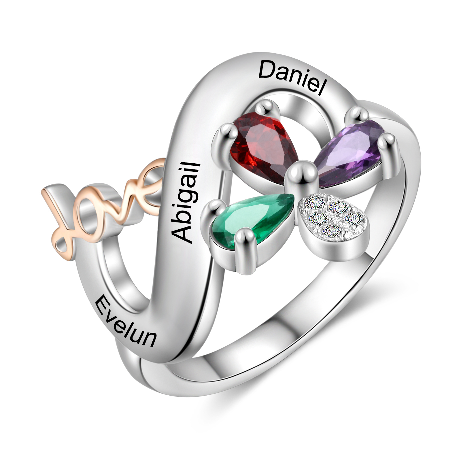 Personalised Butterfly Ring Custom 3 Birthstones Love Ring Gifts For Her-Jessemade AU