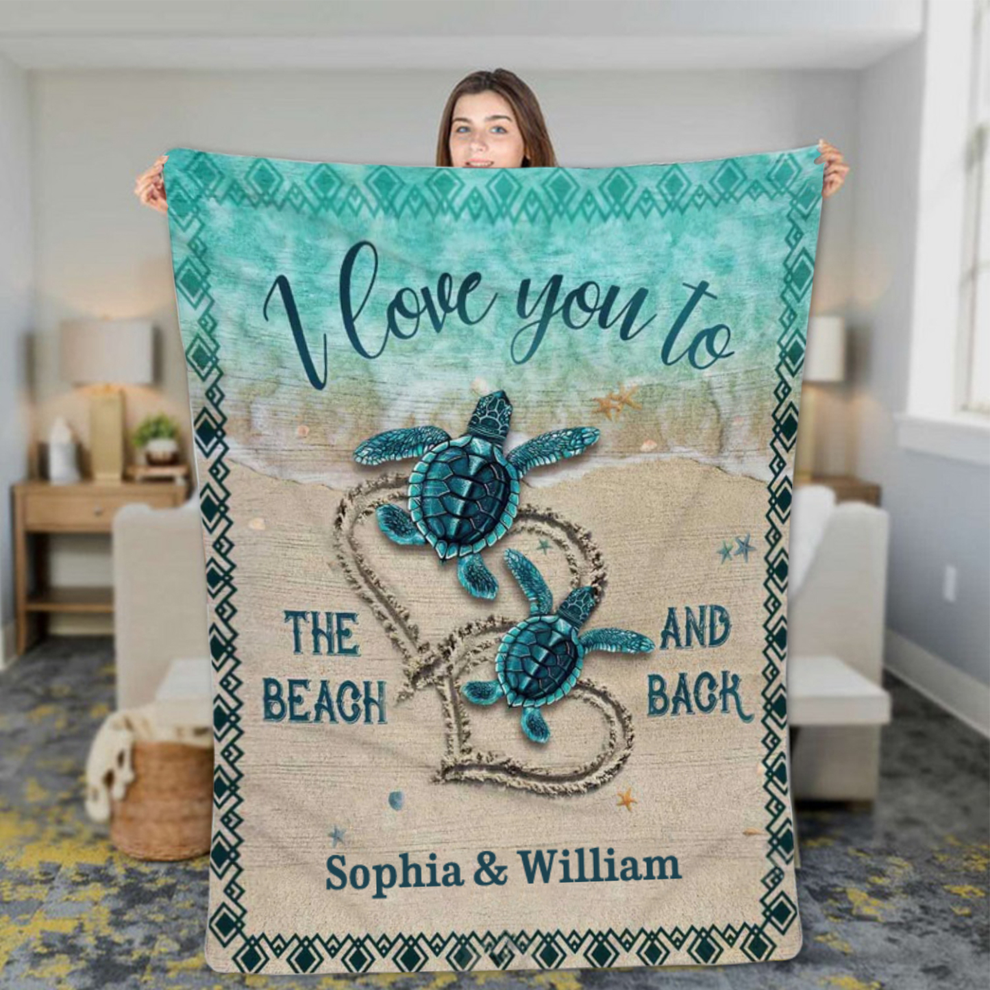 Personalised Couple Blanket Engrave Name Sweet Gift "I love you to the beach and back"-Jessemade AU