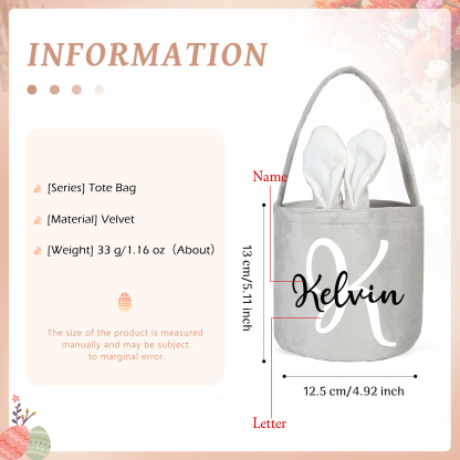Personalised Bunny Tote Bag Customised with Name & Letter Bucket Bag Bunny Basket Easter Gifts-Jessemade AU