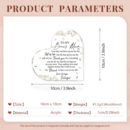 To My Bonus Mum/Mom Acrylic Heart Keepsake Custom Name Ornament - I'm Blessed To Have You In My Life-Jessemade AU