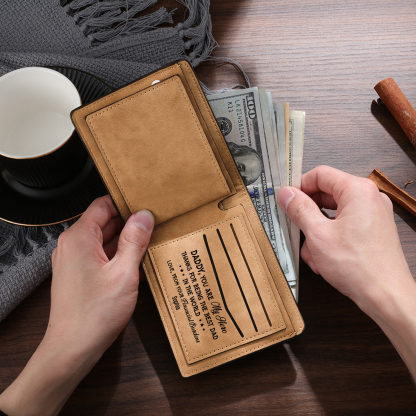 Best Dad Ever - Custom 2 Names & 1 Text Billfold Wallet Personalised Fist Bump Men's Leather Wallet