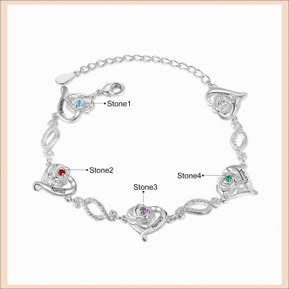 Flowers Bracelet Personalised 4 Birthstones Bracelet Engraved Names Flowers Charm Gifts For Her-Jessemade AU