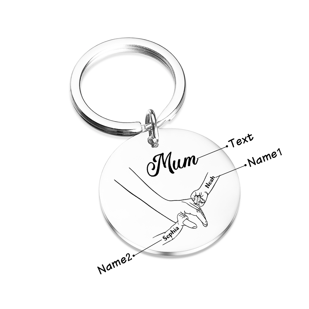 2 Names - Personalised Text Keychain Holding Hands Keychain Mother's Day Gifts For Grandma/Mother-Jessemade AU