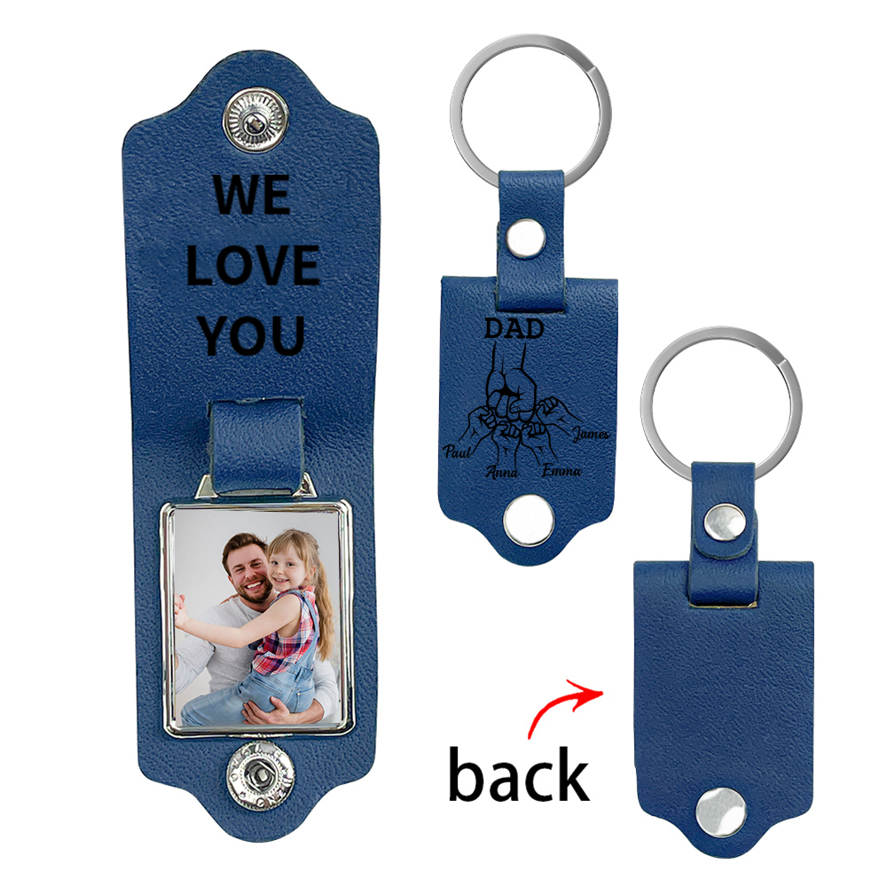 5 Names - Personalised Photo & Text & Name Leather Keychain Custom Fist Bump Keychain Gift for Dad/Grandpa-Jessemade AU