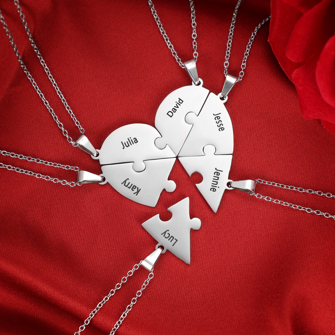 Personalised Heart Puzzle Necklace With 5 Names Gifts For Her-Jessemade AU