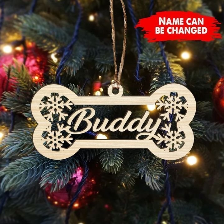 Dog Bone Ornament Personalised Name Wooden Pet Ornament Christmas Gift-Jessemade AU