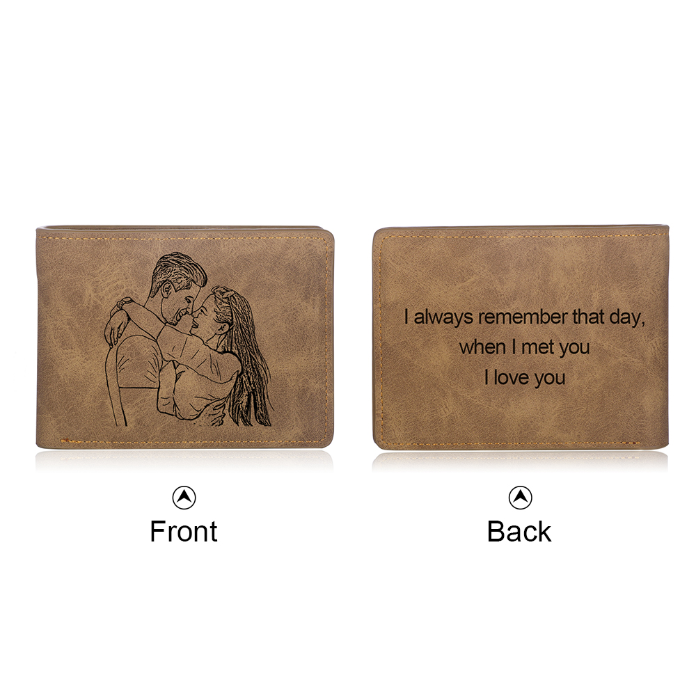 Personalised Leather Wallet Engraved Photo Short Purse Gifts For Men-Jessemade AU