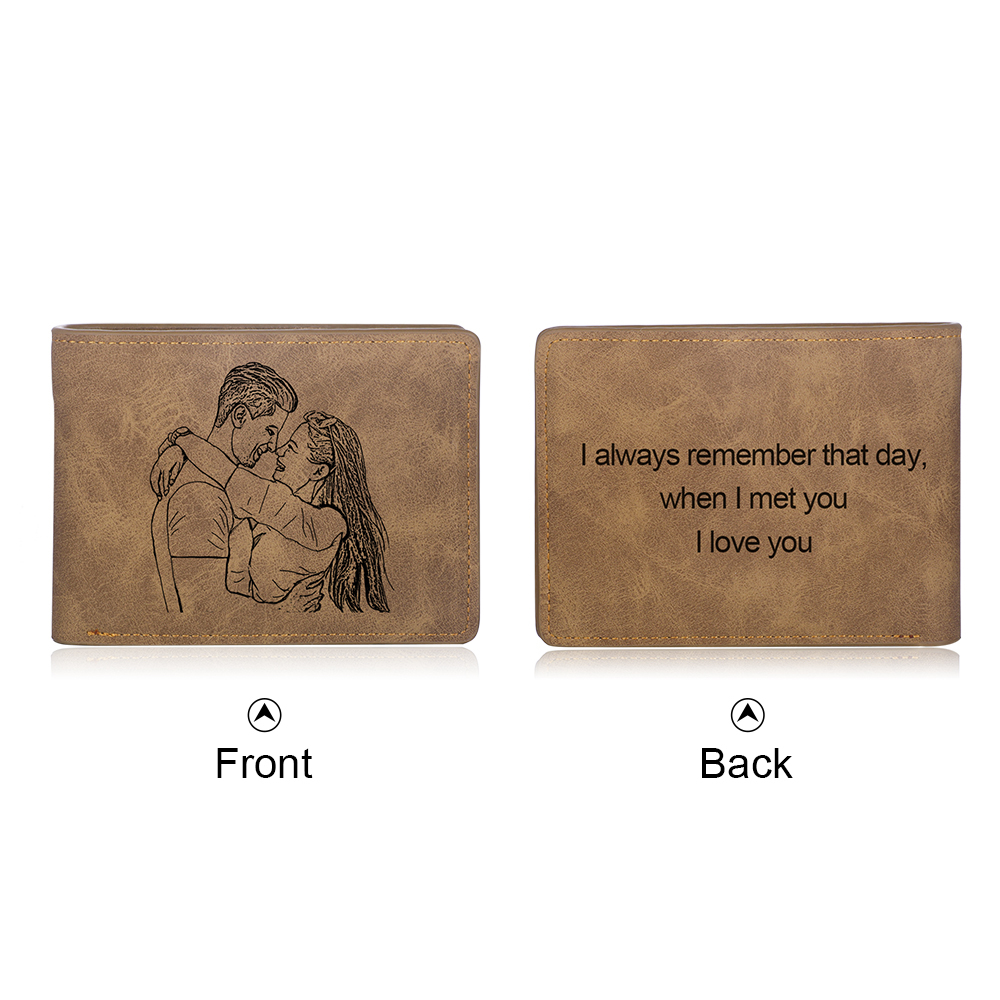 Personalised Leather Wallet Engraved Photo Short Purse Gifts For Men-Jessemade AU