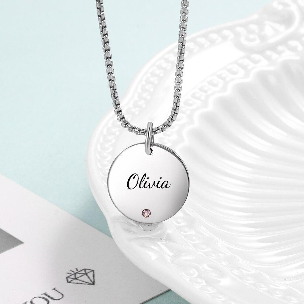 Personalised Round Pendant Necklace With a Birthstone-Jessemade AU