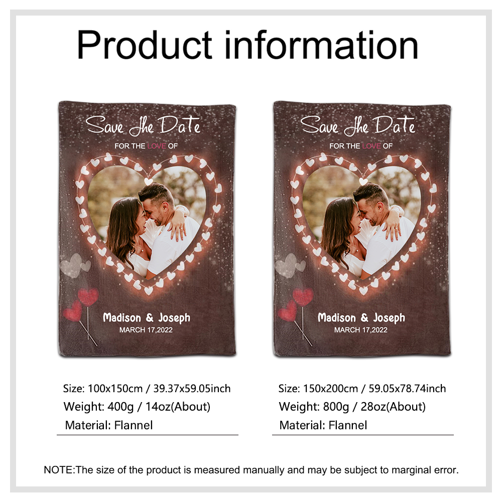 Personalised Couple Blanket Engrave Photo Sweet Gift "Save the love date"-Jessemade AU