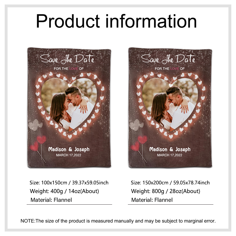 Personalised Couple Blanket Engrave Photo Sweet Gift "Save the love date"-Jessemade AU
