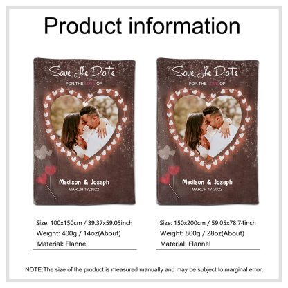 Personalised Couple Blanket Engrave Photo Sweet Gift "Save the love date"-Jessemade AU