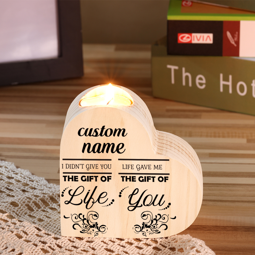 Personalised Wooden Heart Candle Holder "Life Gave Me The Gift of You"-Jessemade AU