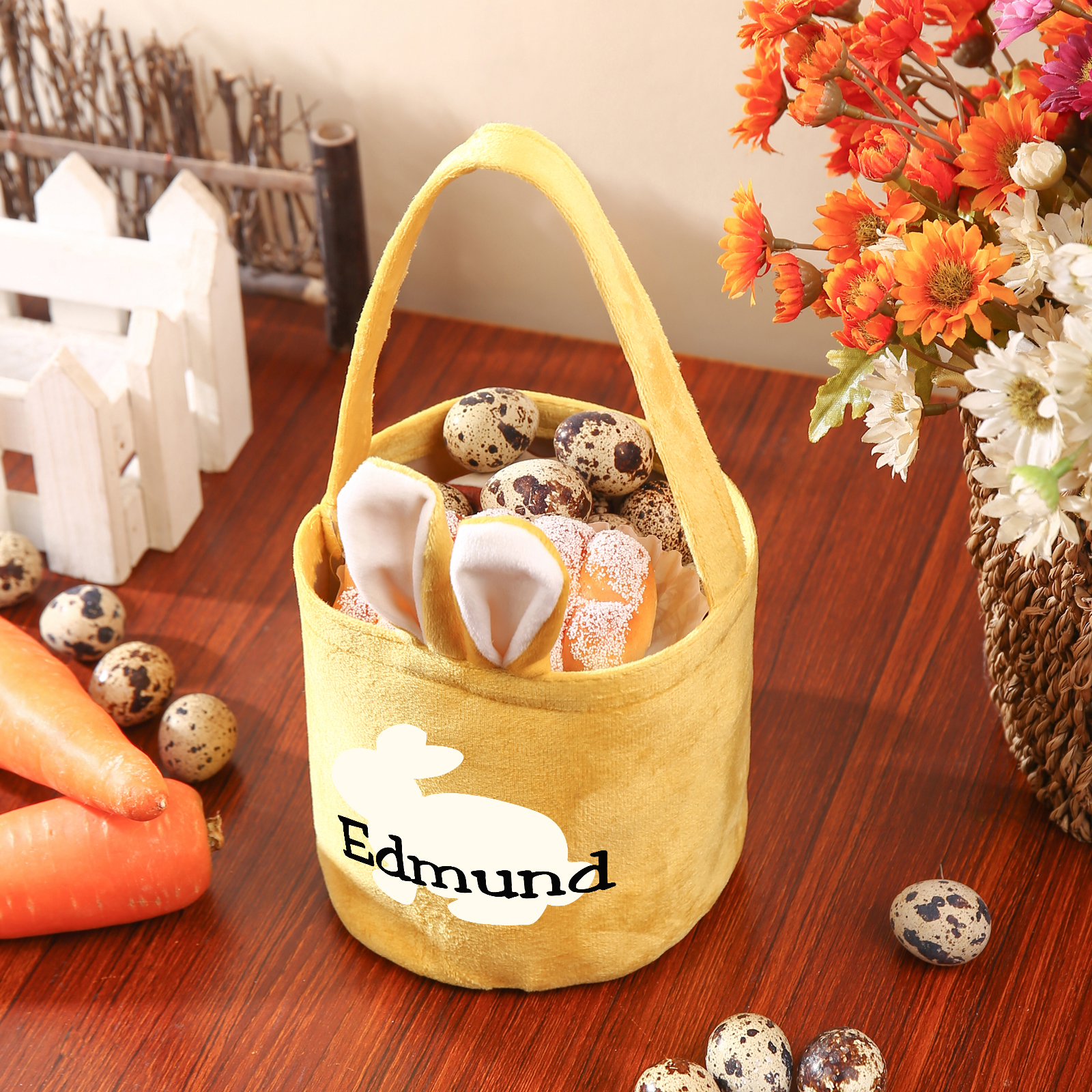 Personalised Bunny Tote Bag Customised with Name Bunny Basket Bucket Bag Easter Gifts-Jessemade AU