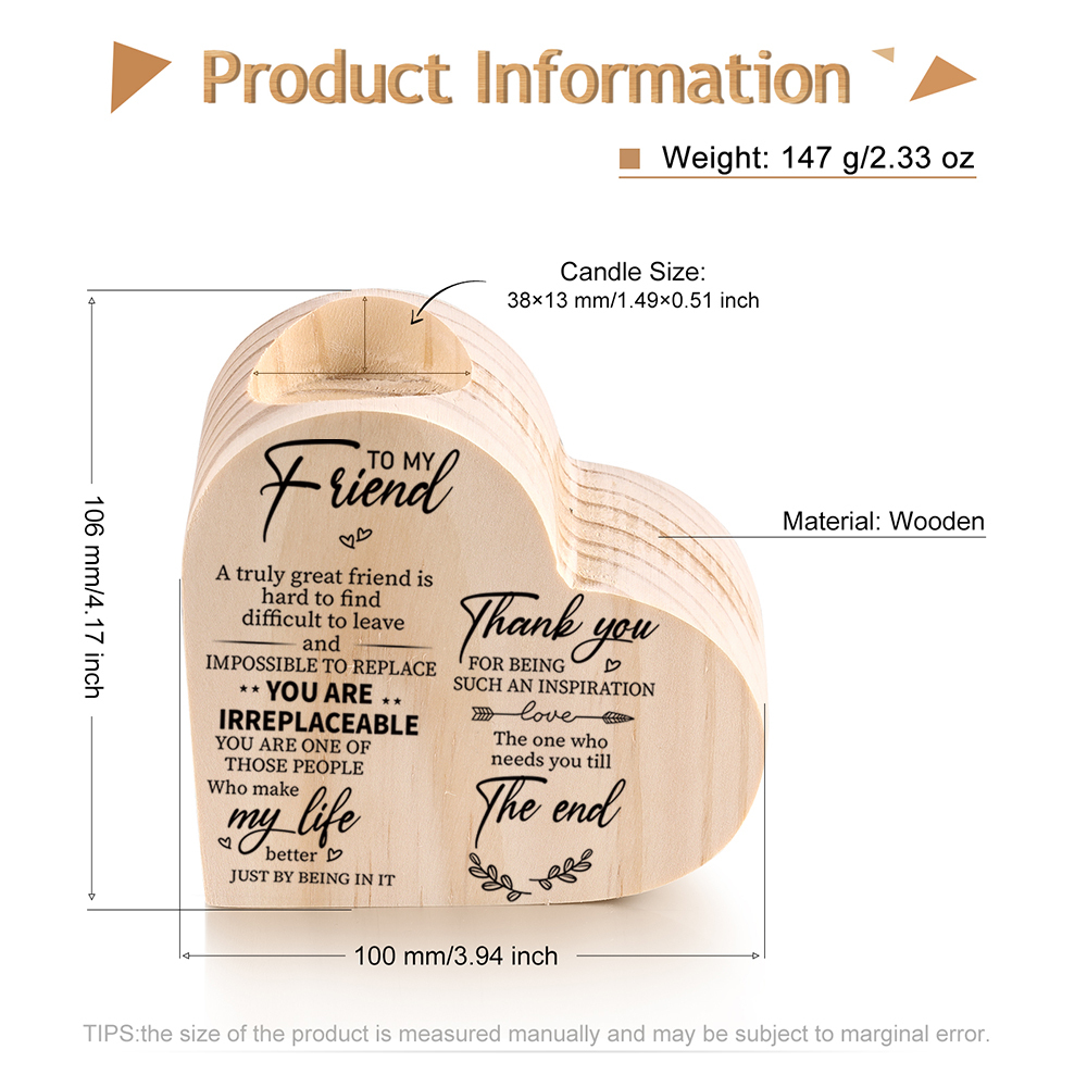 To My Friend Wooden Heart Candle Holder "Thank you for being such an inspiration"-Jessemade AU