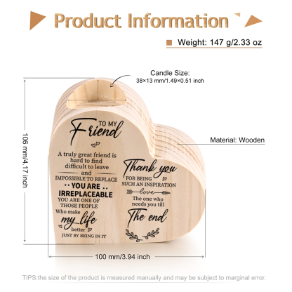 To My Friend Wooden Heart Candle Holder "Thank you for being such an inspiration"-Jessemade AU