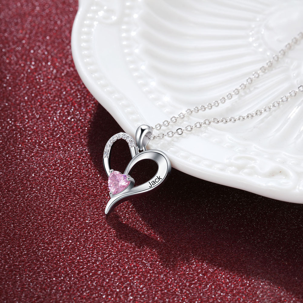 Personalised Heart Necklace With 1 Name Custom 1 Birthstones Gifts For Women-Jessemade AU