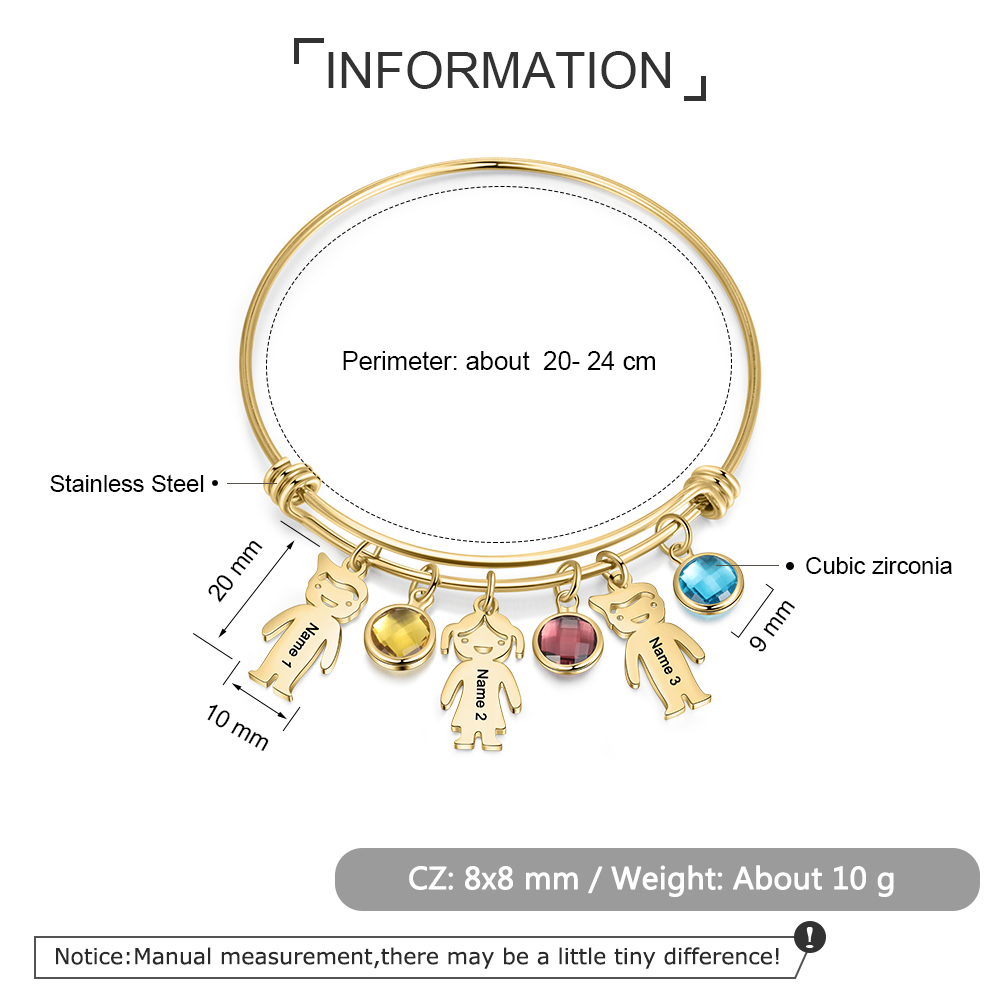 Personalised Kid Charms Bangle Bracelet With Names Customised 3 Birthstones Gift for Her-Jessemade AU