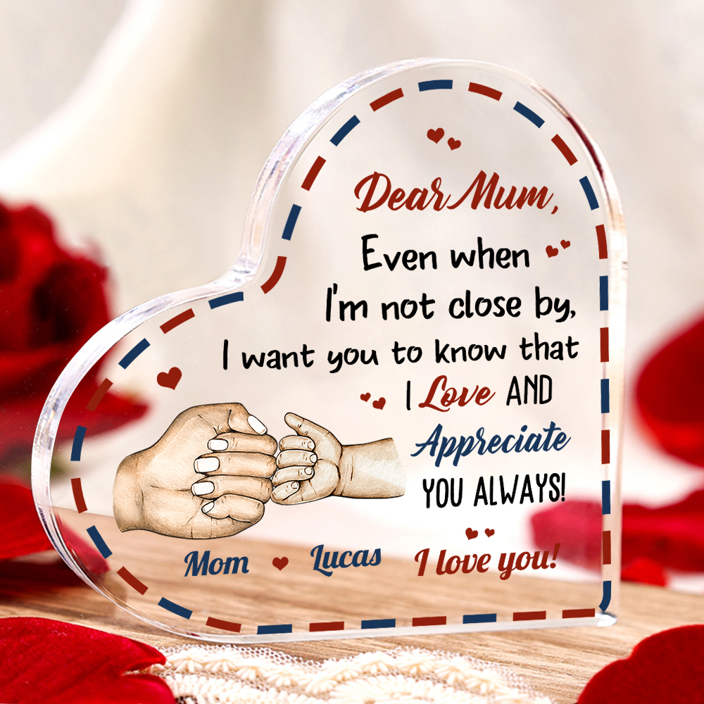 Dear Mum/Mom Personalised 2 Names Acrylic Heart Keepsake Fist Bump Ornaments - I Want You to Know That I Love and Appreciate You Always-Jessemade AU