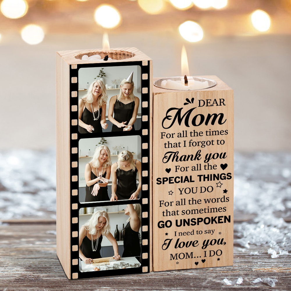 To My Mum/Mom Candle Holder Custom 3 Photos Wooden Candlestick - For All The Times I Forgot To Thank You-Jessemade AU