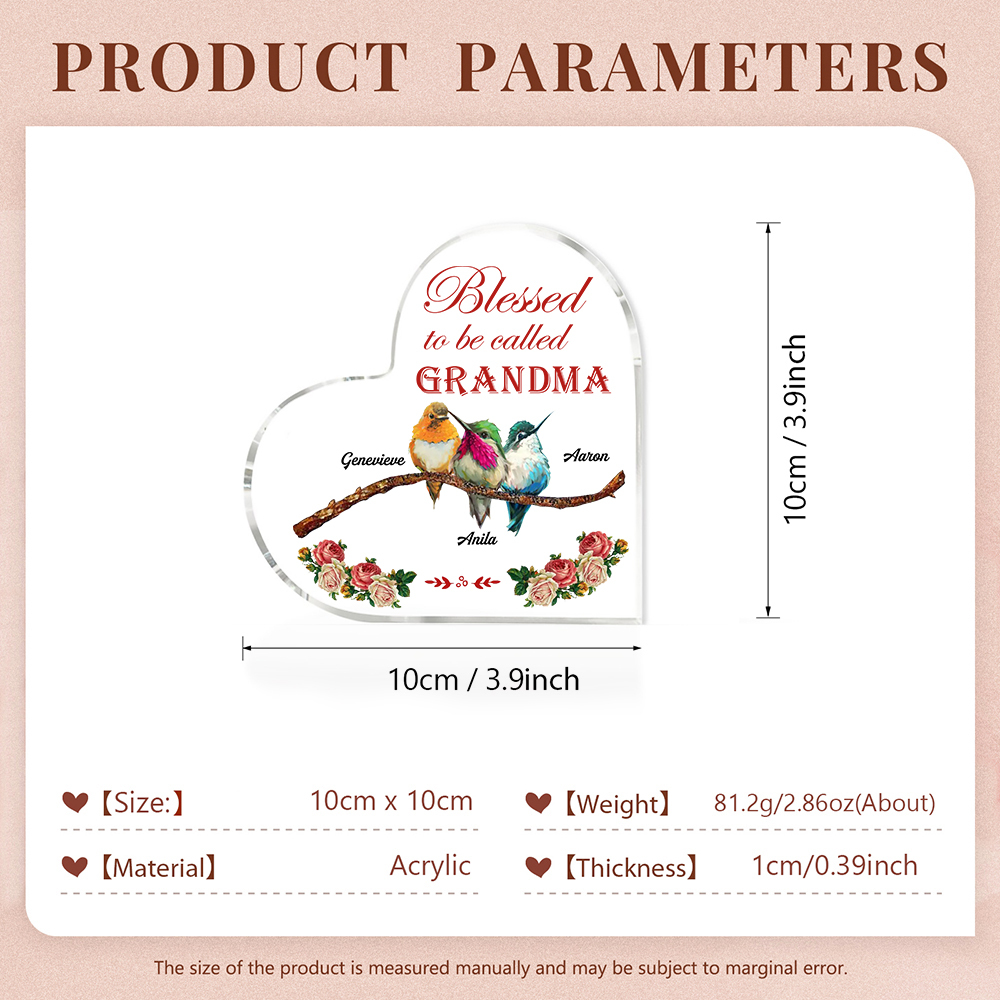 Acrylic Heart Keepsake Custom 4 Names Birds Decor Personalised Gifts for Grandma Mum-Jessemade AU