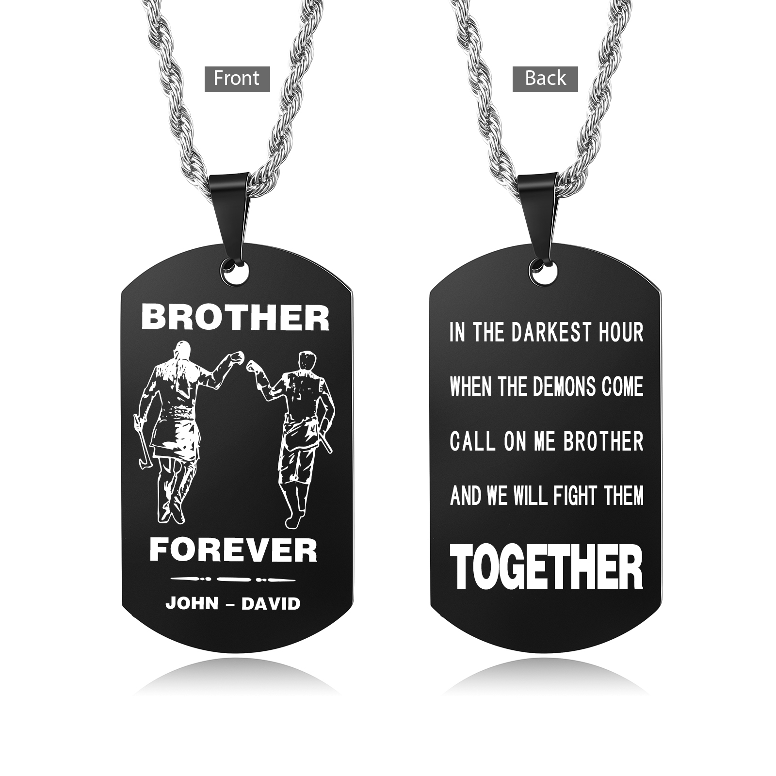 Brother Forever Dog Tag Necklace Personalised Black Double-sided Necklace Customised 2 Names Viking Necklace Gift to Brother