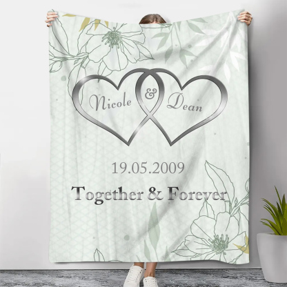 Green Personalised Couple Blanket Customised 2 Names & Date & Text Blanket Heart Valentine's Day Gifts for Him/Her-Jessemade AU