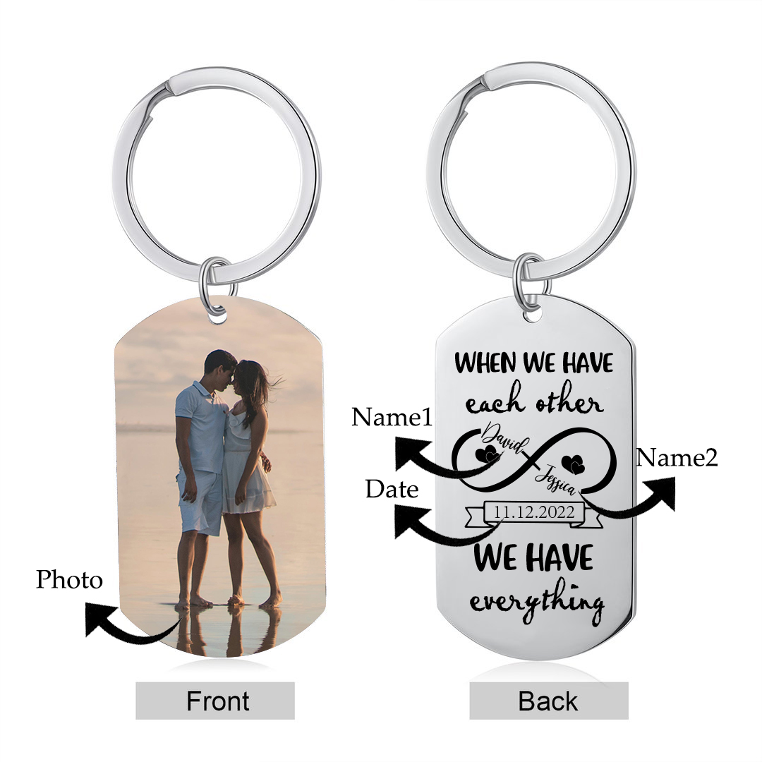 Personalised 2 Names & Photo & Date Keychain Stainless Steel Couple Gift - When We Have Each Other, We Have Everything-Jessemade AU