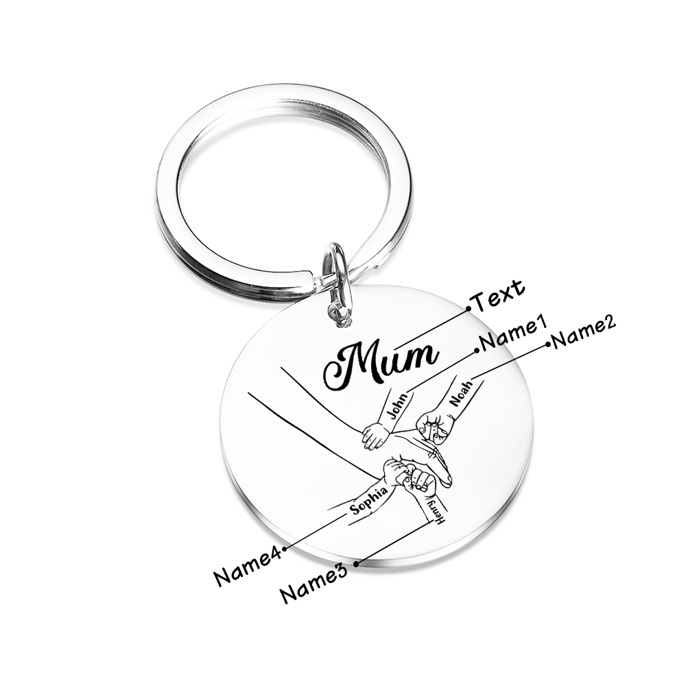 4 Names - Personalised Text Keychain Holding Hands Keychain Mother's Day Gifts For Grandma/Mother-Jessemade AU