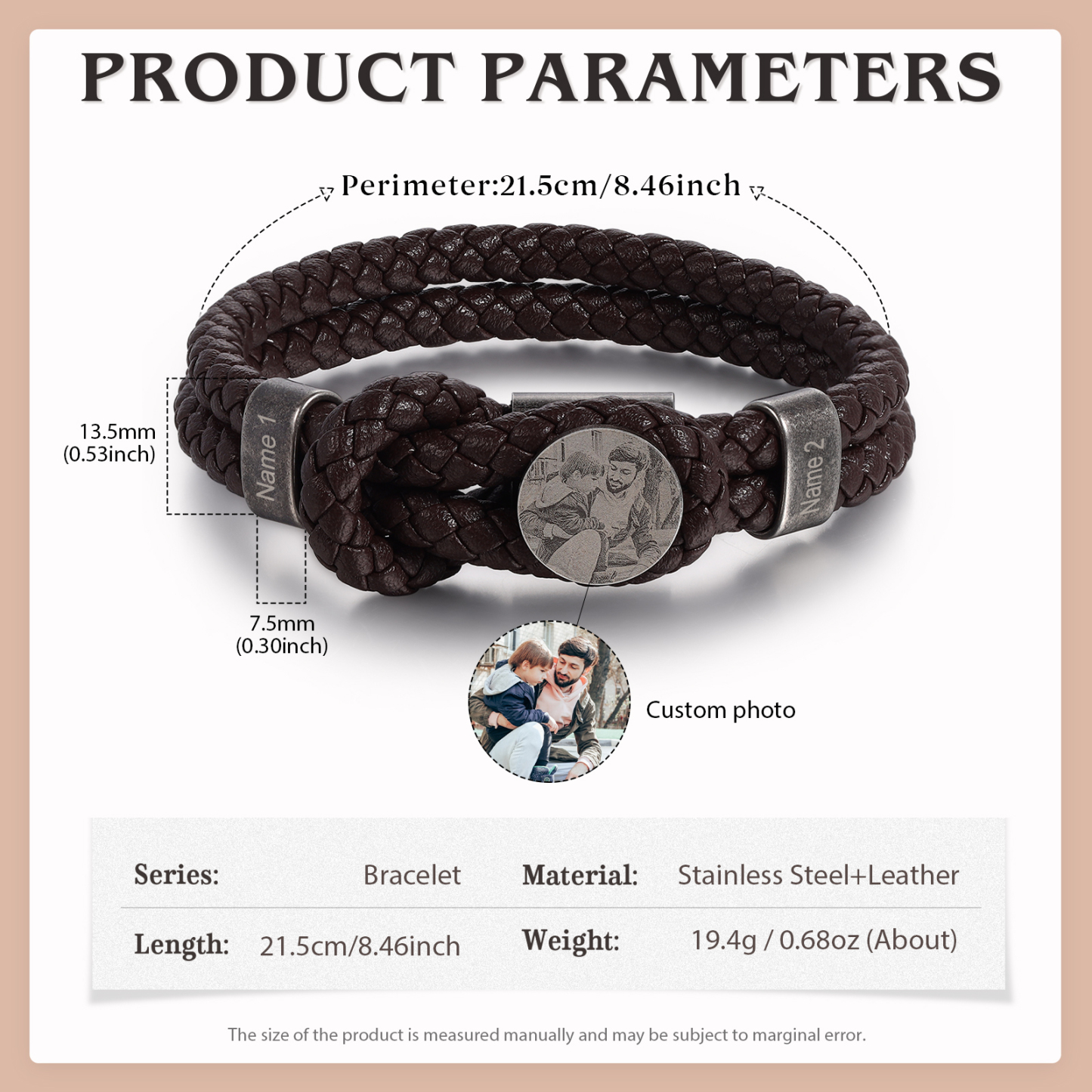 Personalised Men's Photo Bracelets Engraved 2 Names Multi Layered Vintage Braided Bracelet for Him-Jessemade AU