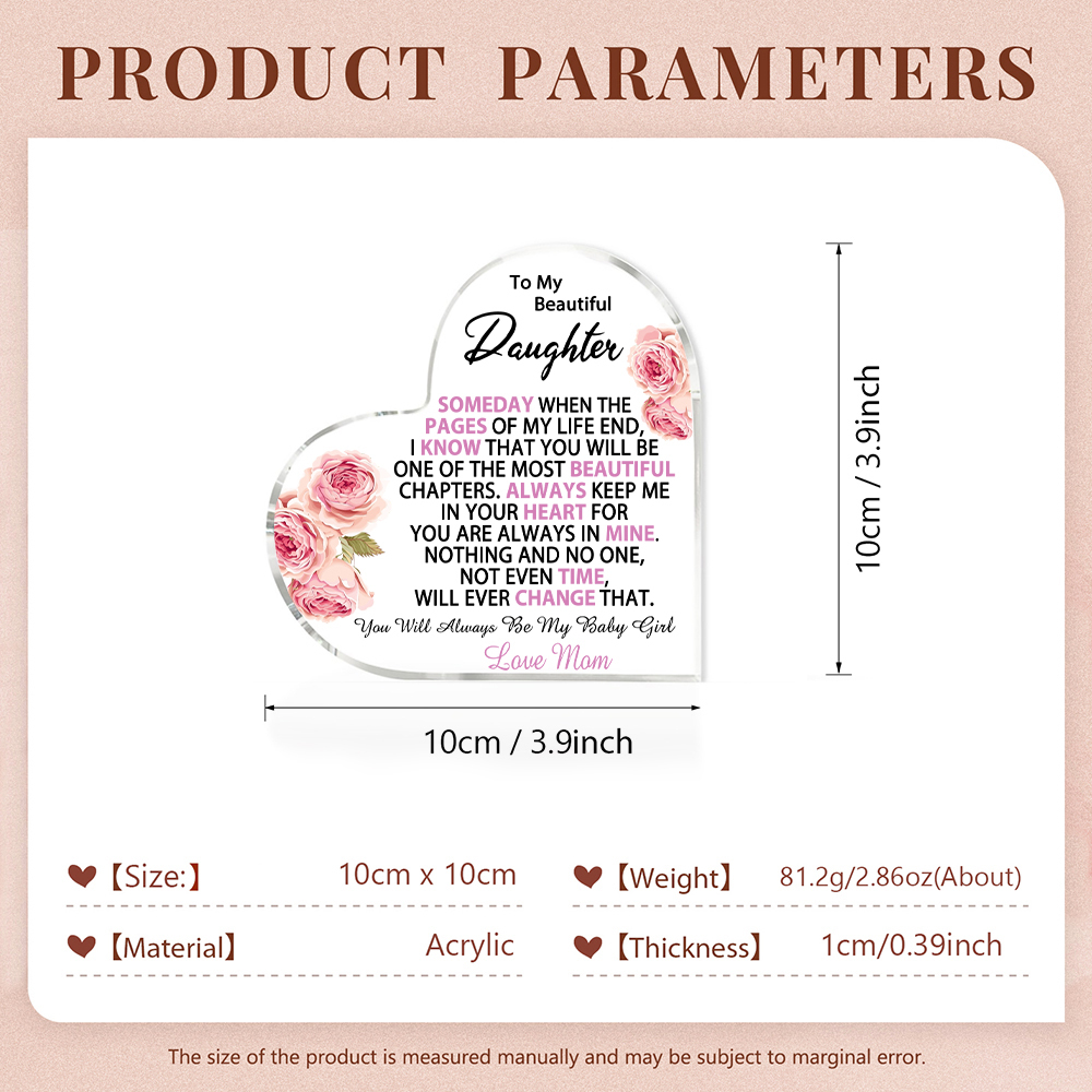 To My Beautiful Daughter Acrylic Heart Keepsake Heart Ornament - You Will Always Be My Baby Girl-Jessemade AU