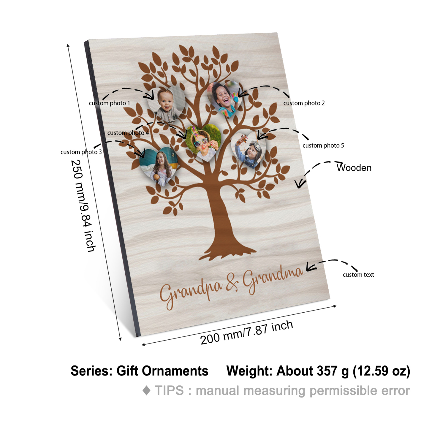 Personalised Photo Family Tree Wood Signs Engrave 5 Photos Frame-Jessemade AU