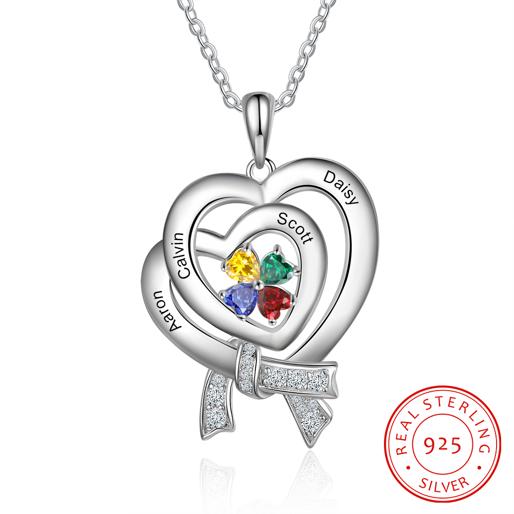Personalised Heart Necklace With 4 Birthstones Custom Names Best Gift For Women-Jessemade AU